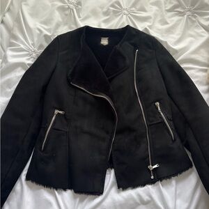 Zara Black Fur Jacket with Asymmetric Zipper
